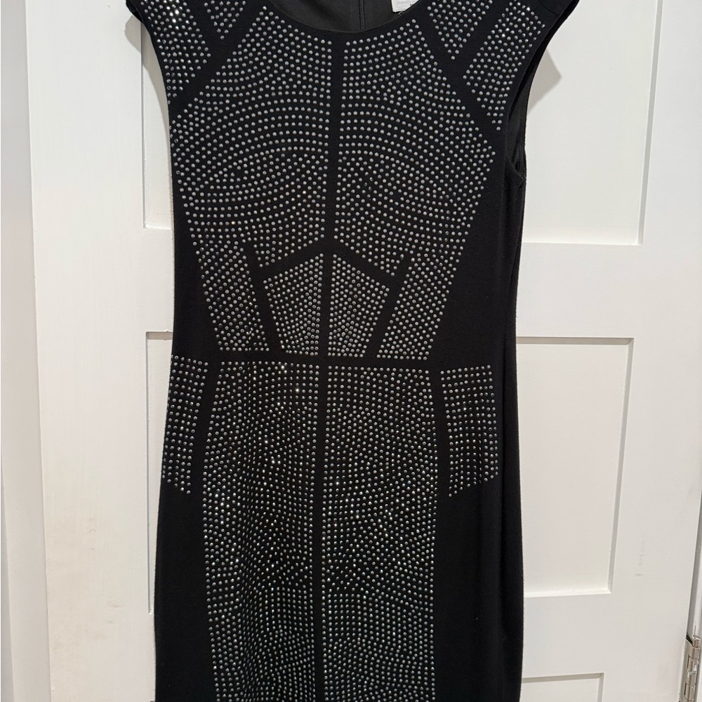 Carmen Marc Valvo Black Studded Mini Dress